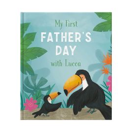 Book cover with two toucans and the title "My First Father's Day with Lucca."